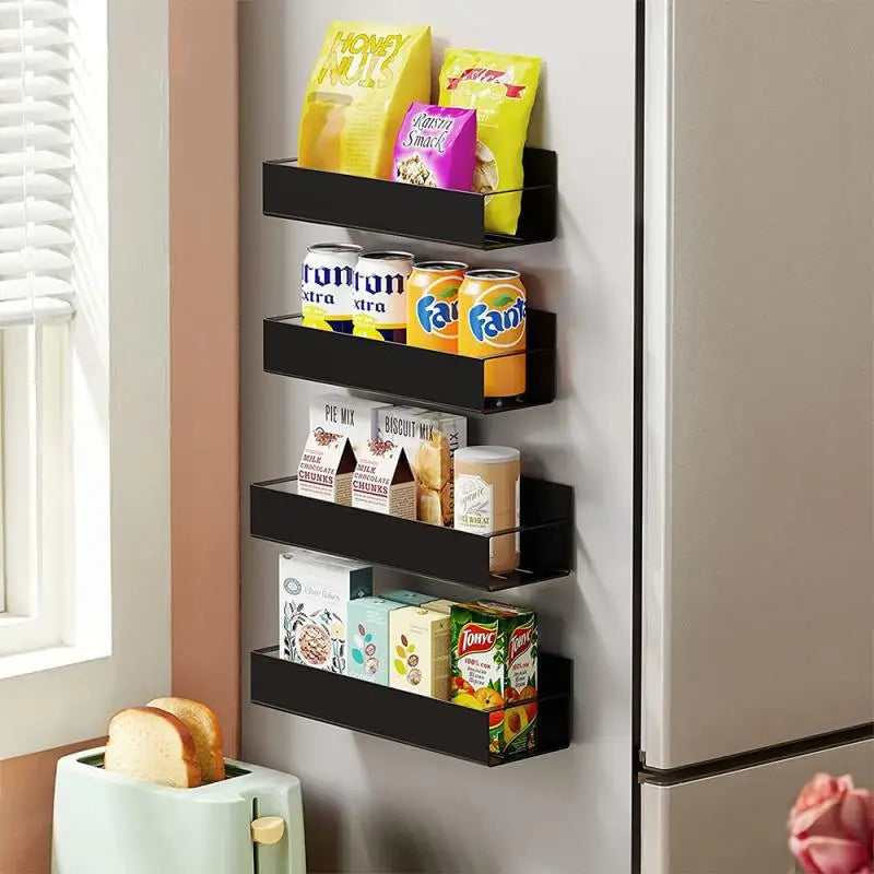 Magnetic Refrigerator Shelf & Spice Rack – Space-Saving Kitchen Organizer with Hanging Basket