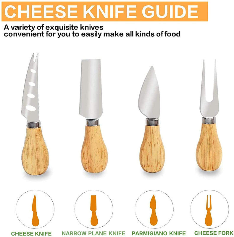 Premium Bamboo Cheese Board and Knife Set – VIKUS Charcuterie Platter with Slate and Stainless Steel Cutlery