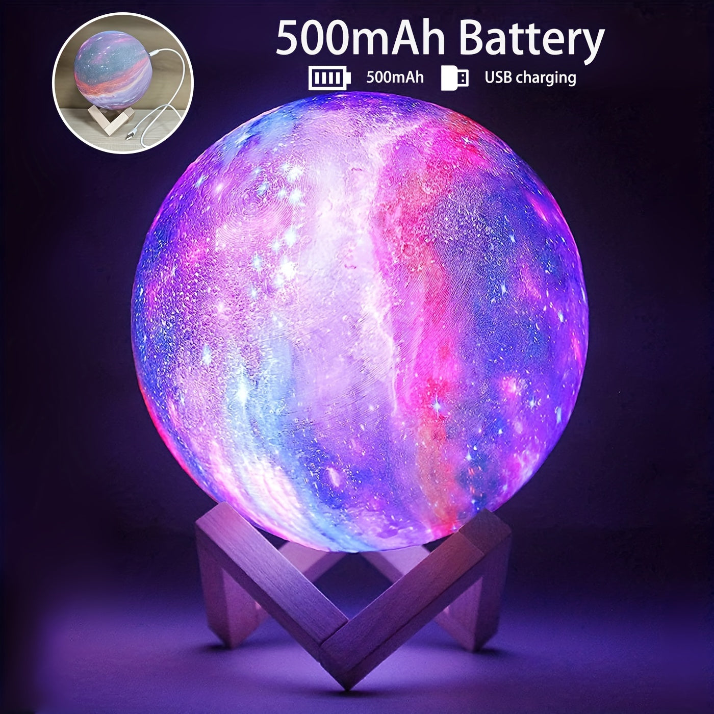 Starry Moon Lamp – Rechargeable LED Night Light with Multicolor Remote Control